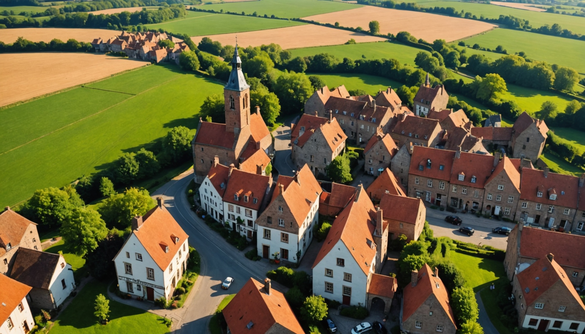 Vue aérienne du village perché de Cassel dans les Flandres françaises