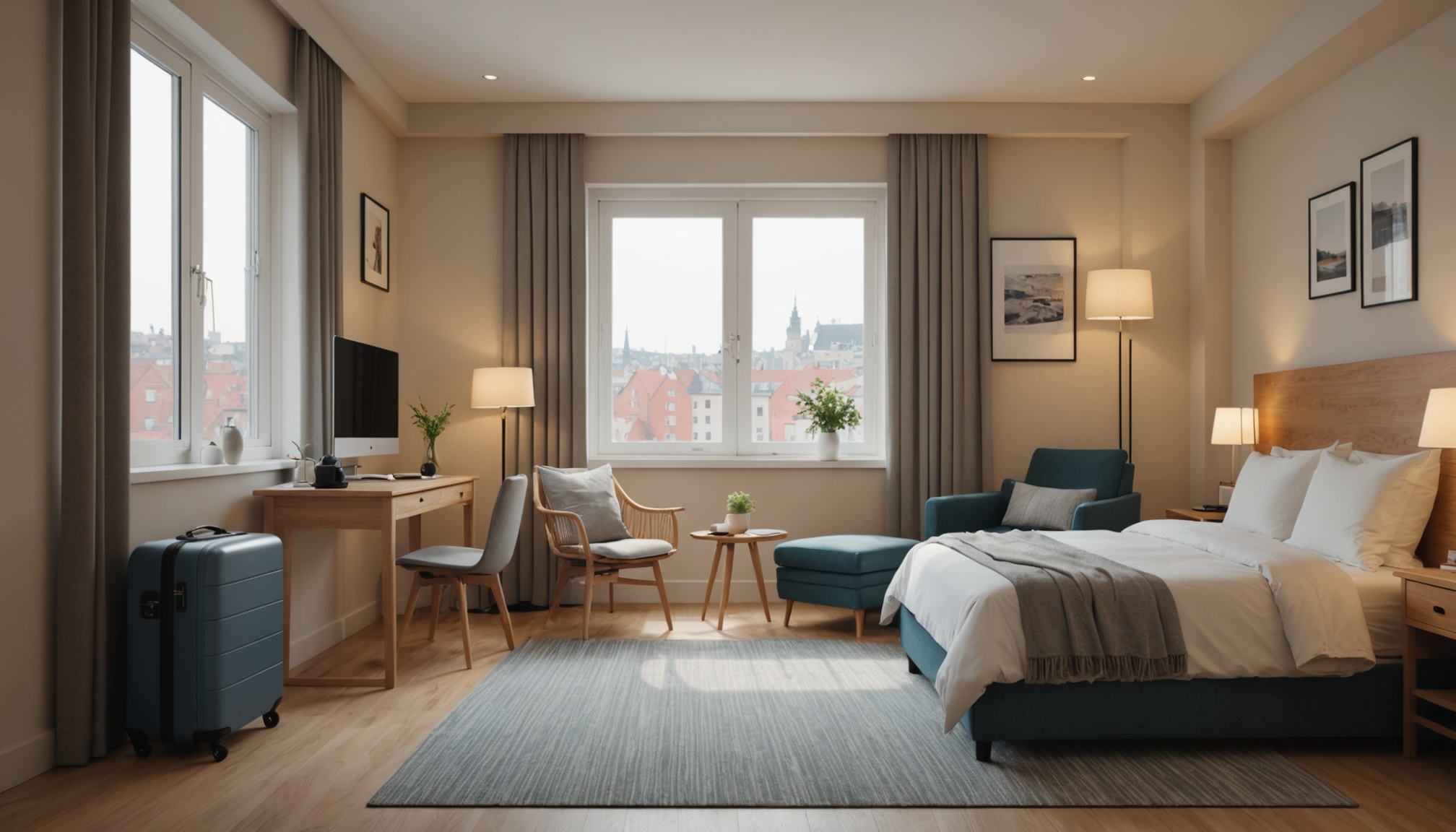 Chambre d'hôtel simple et lumineuse, ambiance voyage à petit budget