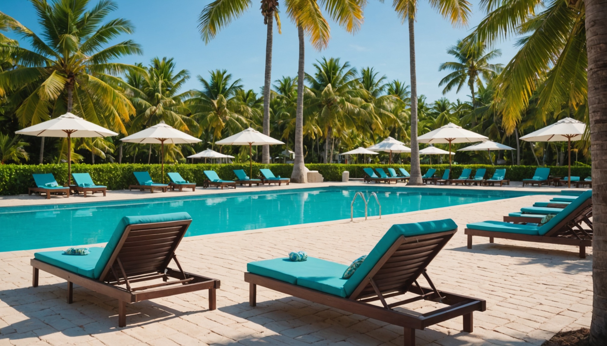 Transats et piscine d'un resort pour un séjour tout compris